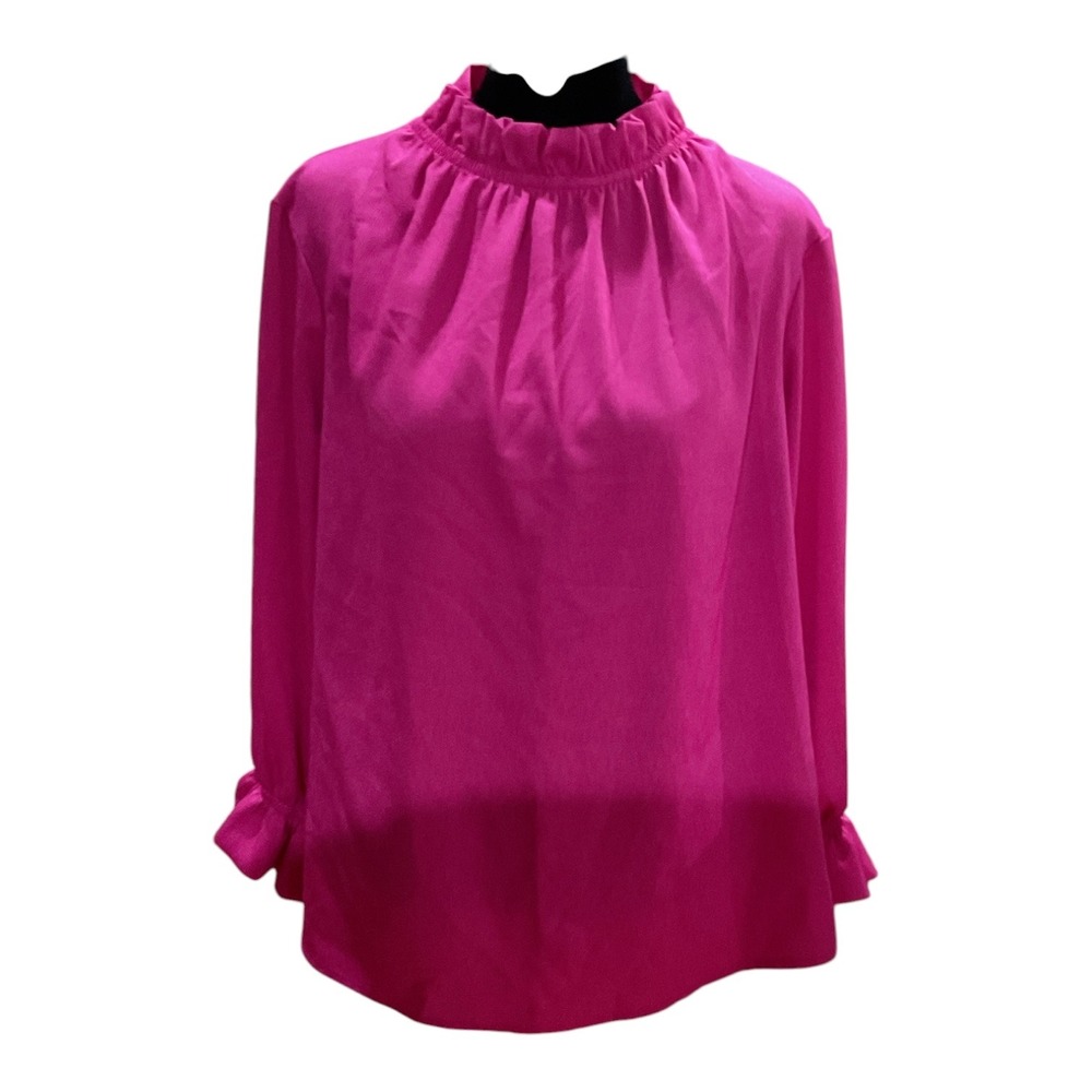 The Mint Julep Boutique Fuchsia Pink Ruffle Neck Keyhole modest Blouse Medium